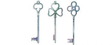 Watercolor illustration of three metal keys.