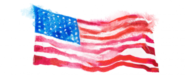 illustrated, watercolor American flag waving