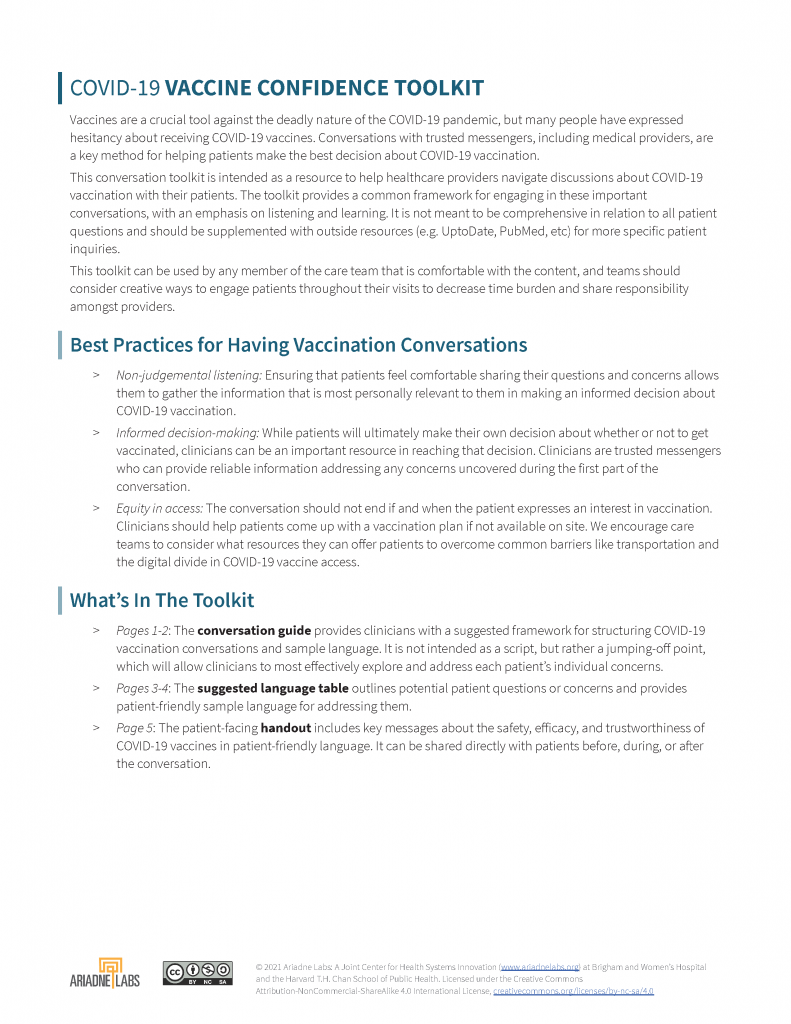 COVID-19 Vaccine Confidence Toolkit cover sheet